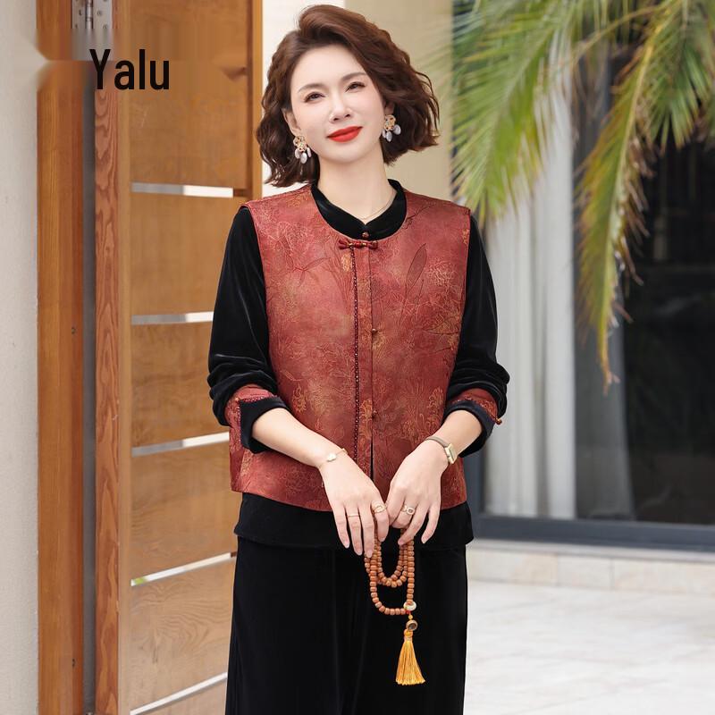 Yalu Women s Elegant Spring Golden Velvet Vest 3-Piece Set XL
