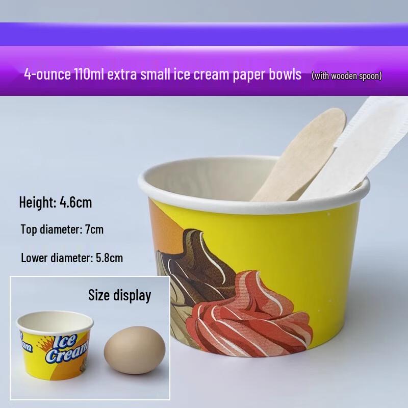 Disposable Ice Cream Tasting Paper Cups with Wooden Spoons