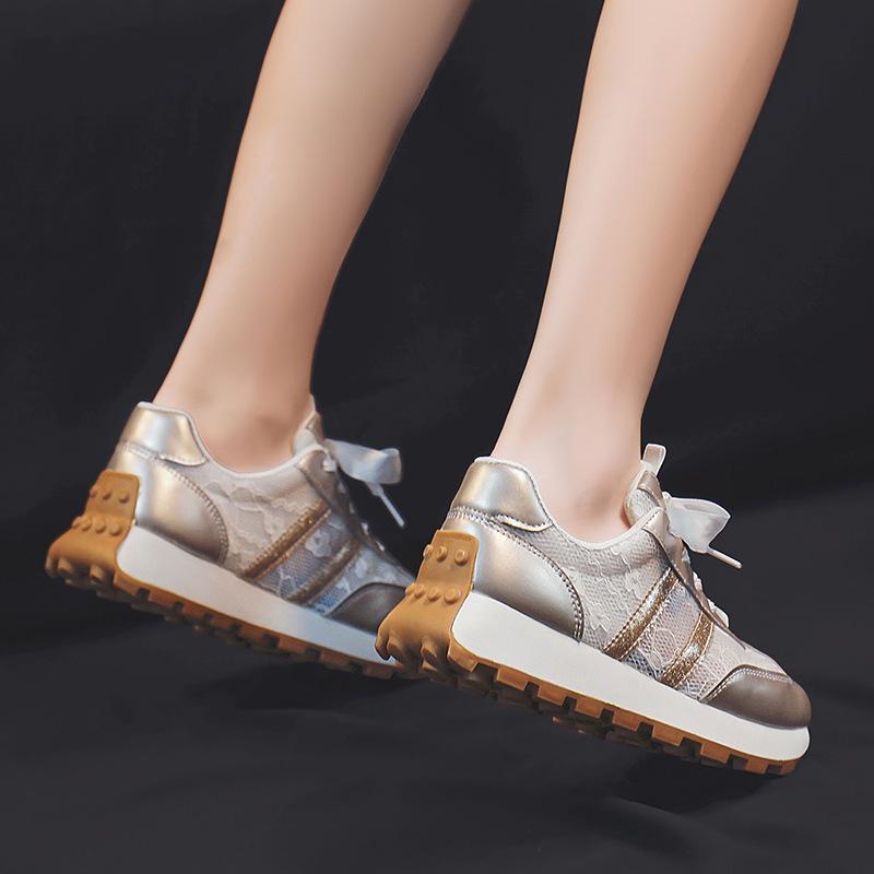 Thick Bottom Spring and Autumn Non-Slip Breathable Mesh Surface Increased Casual Silver Board Shoes Cortez New Sports Shoes Women's Fashion