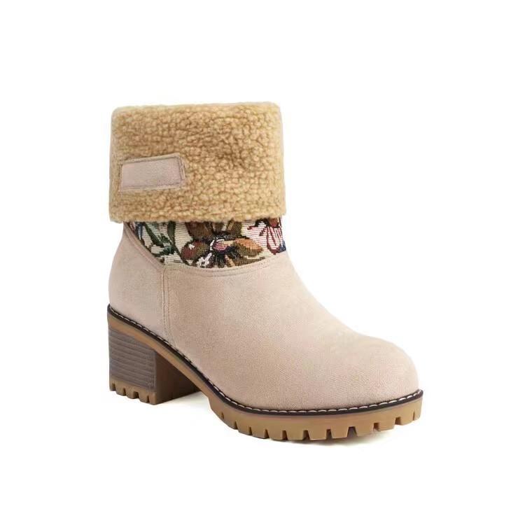 Stylish Women's Snow Boots With Plush Suede Material Durable Thick Sole And High Heel Design For Winter And Fall Seasons
