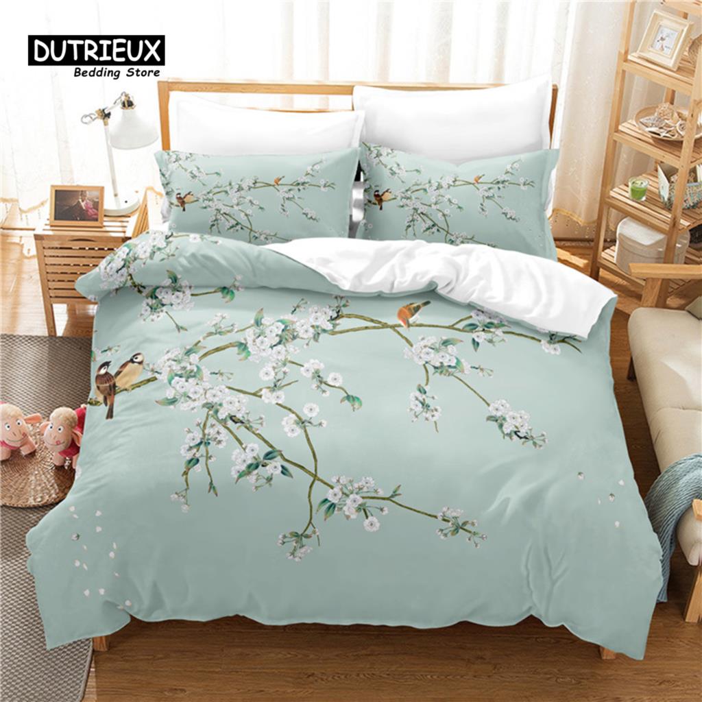 3pcs Duvet Cover Set, 3D Branch Flower Bedding Set, Soft Comfortable Breathable Duvet Cover, For Bedroom Guest Room Decor