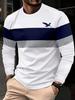 New Men's Autumn Patchwork Striped Creative Print Comfortable Soft Round Neck Long Sleeved T-shirt Outdoor Urban Casual Top