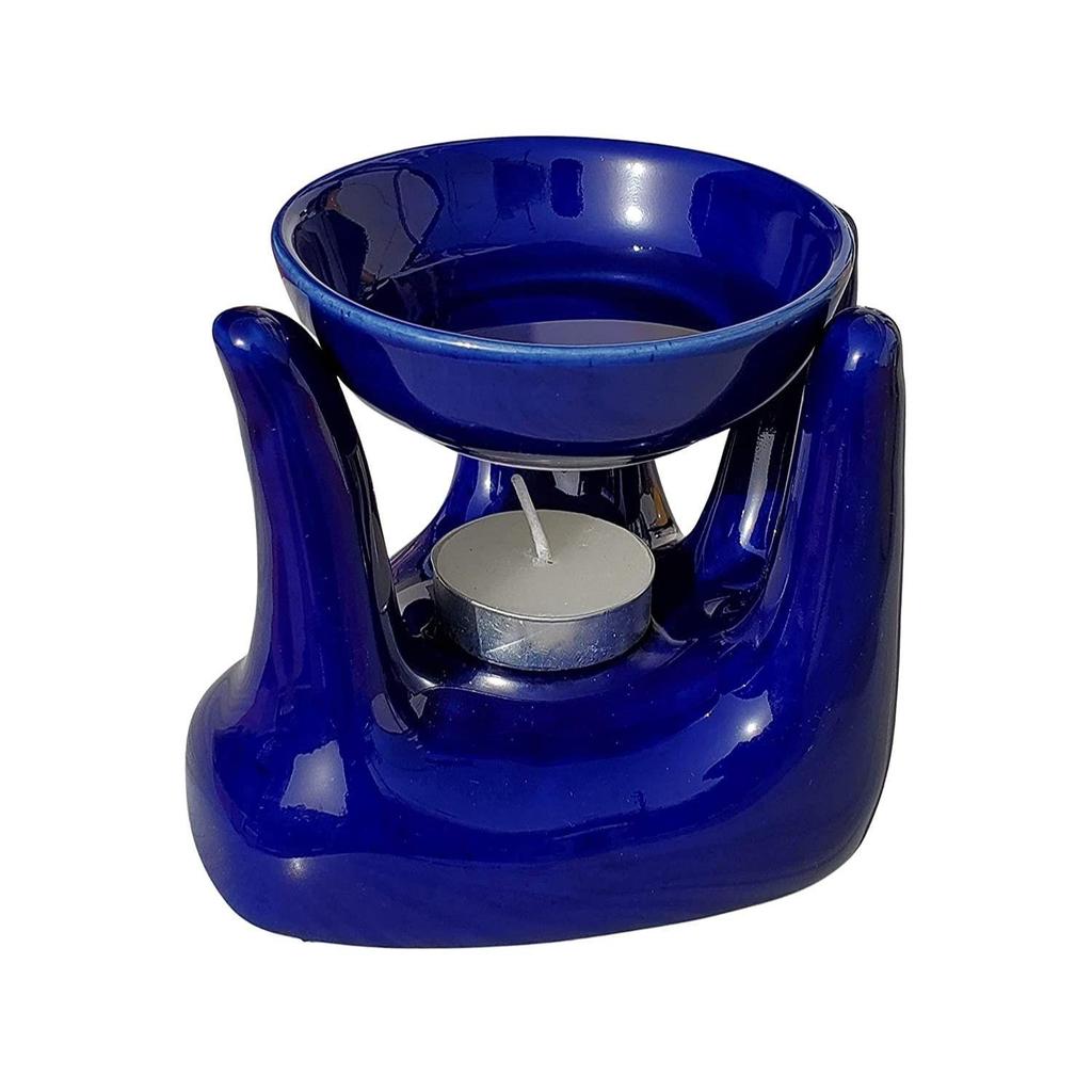Ceramic Hand Type Aroma Diffuser Oil Burner with Relaxing Oil 10ml (Blue)