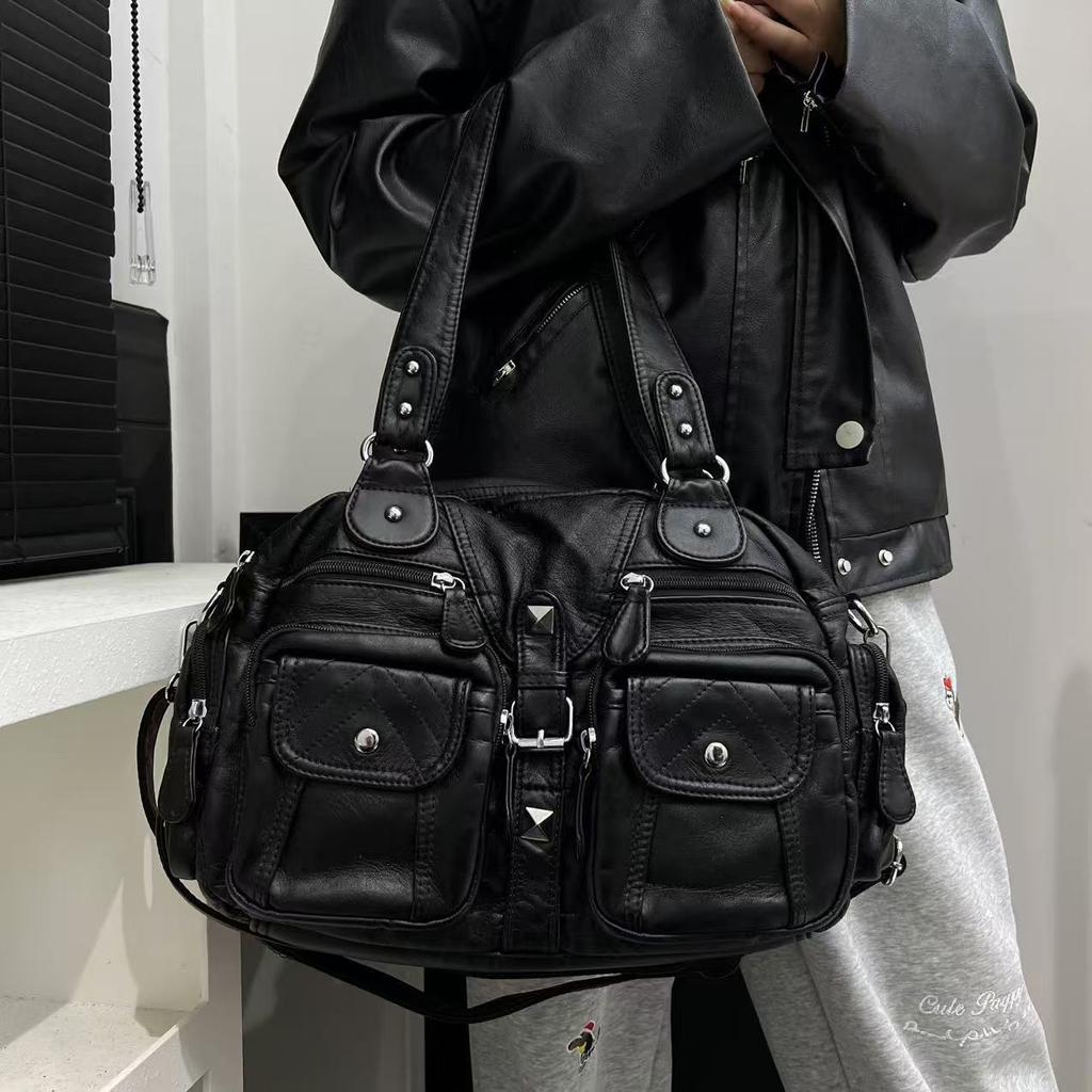 Ladies' Fashionable Retro Washed Vintage Hot Girl Tote Bag, Large Capacity Y2K Shoulder Bag