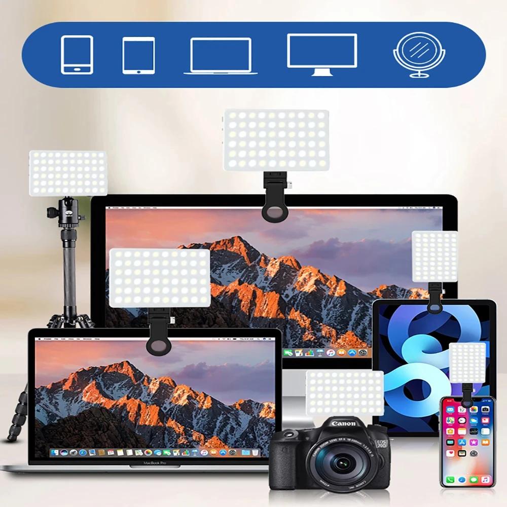 Portable LED Selfie Fill Light Clip-On Rechargeable Lamp with 3 Modes for Phone Tablet Laptop Live Broadcast Makeup Video Call
