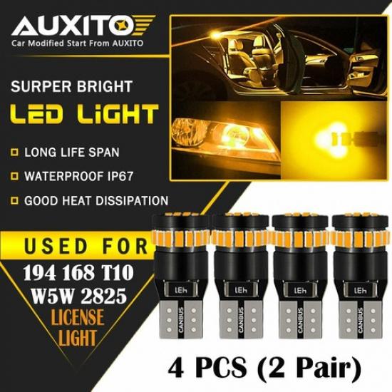 4X AUXITO Amber Yellow 168 194 921 T10 License Side Marker Light Canbus LED Bulb