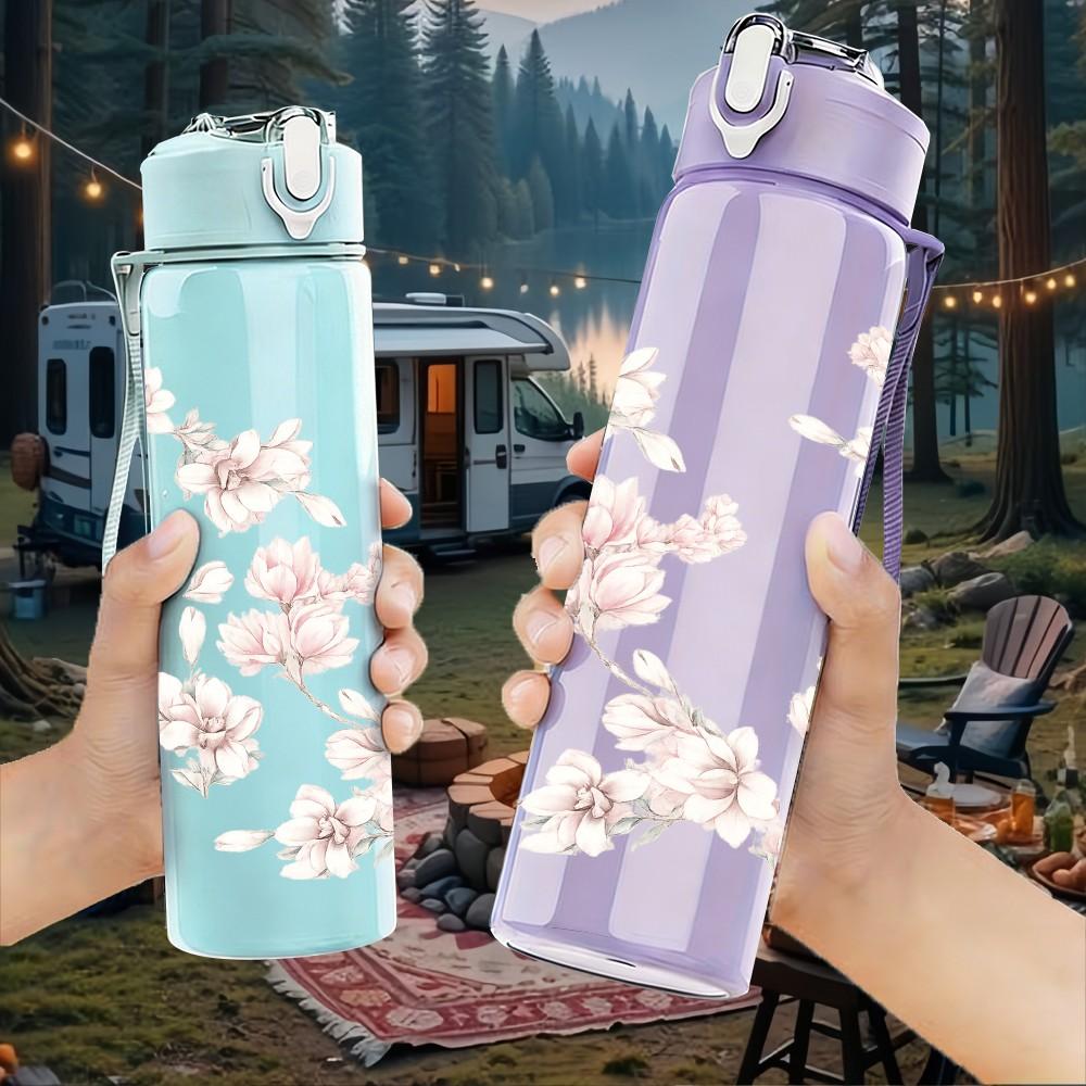 1PC Soft Pink Cherry Blossom Branch Print 750ml Color Plastic Sports Water Bottle Leakproof Flip Straw Lid Suitable for Sports Office Home Use