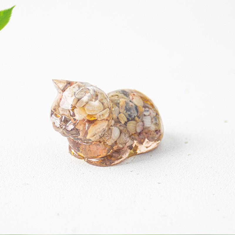 Cute Cat Resin Art Figurine With Crystals For Home Office Decor Gift For Kids