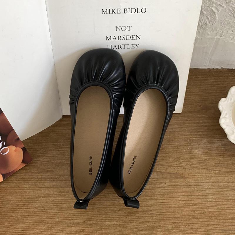 

Мода Bailamos Туфли-балетки с круглым носком для женщин, лоферы, туфли на плоской низкой подошве, туфли для платья, слипоны, повседневные мокасины, неглубокие туфли-мюли для платья, обувь Muje 39 чёрный