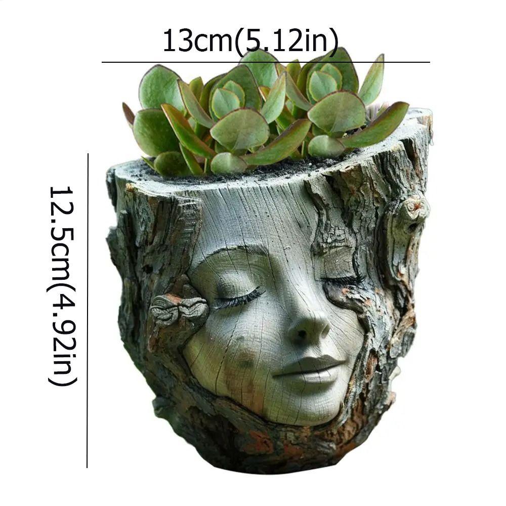 Resin Crafts Girl Face Flowerpot Funny Figure Planter Tree Stump Girl Pot Living Room Decoration