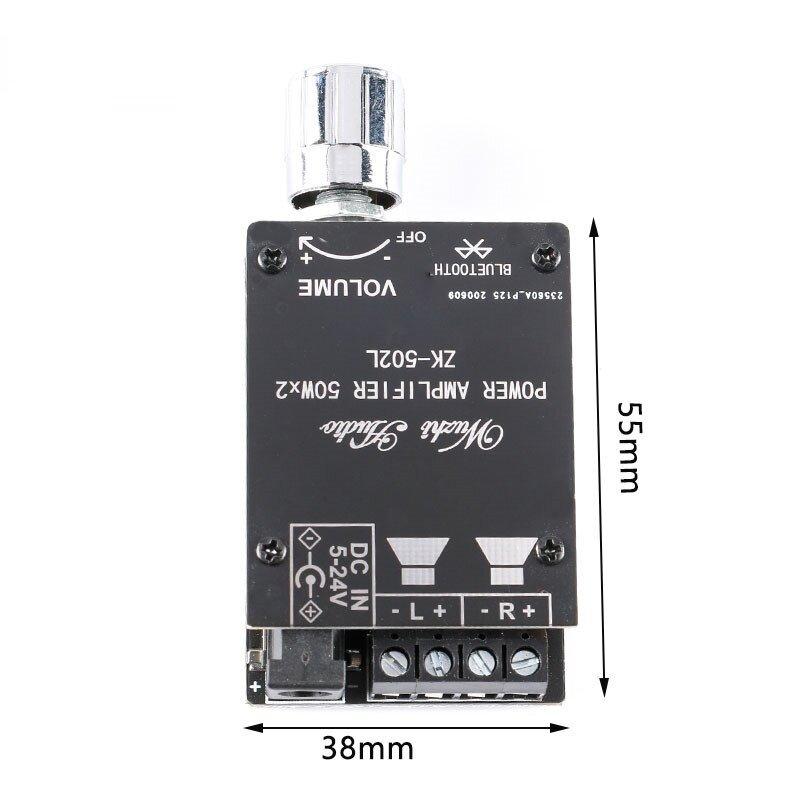 ZK-502L MINI Bluetooth 5.0 DC 5-24V Wireless Audio Digital Power amplifier Stereo board 50Wx2 Bluetooth Amp Amplificador