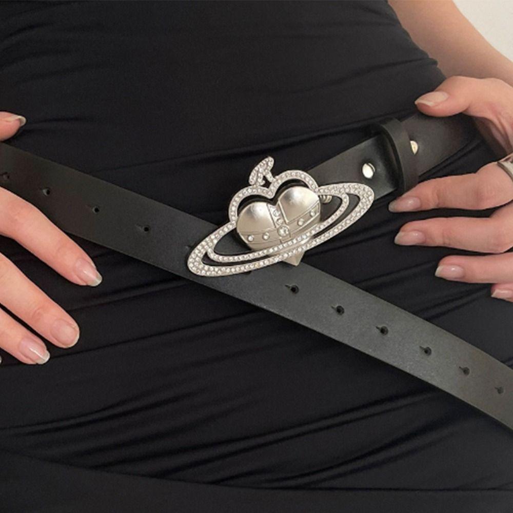 

Y2k Leather Belt Zinc Zinc Alloy Metal Snap Belt Casual Saturn Belt Girls
