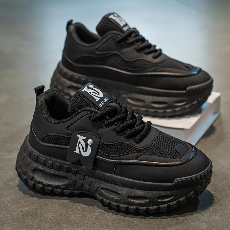 Summer Men's Shoes New Breathable Mesh Sports Shoes Men's Trend Versatile Thick Sole Heightening Casual Black Shoes