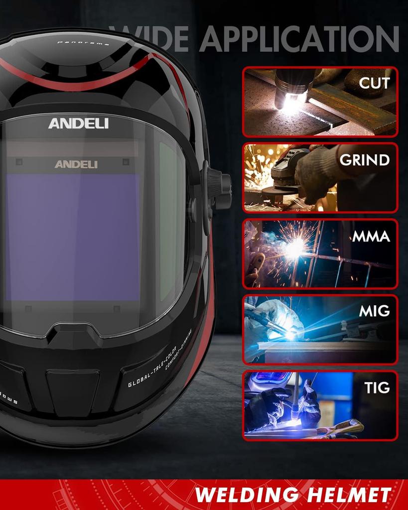 ANDELI Spawanie 4 Łuk Automatyczny Automatyczne Przyciemnianie Maska Spawalnicza Poziom Przyciemniania Spawanie Szerokie Pole Widzenia do Widzenia Spawu Kompatybilne Spawanie