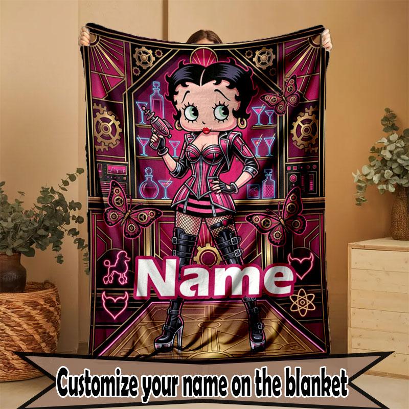 Custom Name Personalized Betty Boop Print Blanket, Home Decor, Bedroom, Sofa, Camping, Couch, Gifts for Birthday Christmas