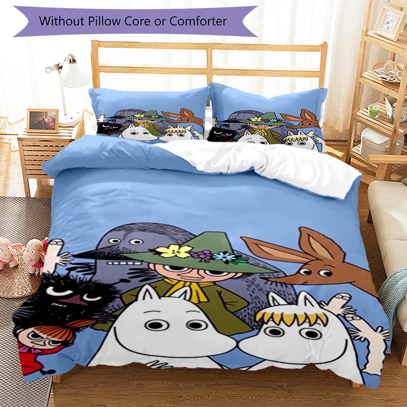 3pcs Moomin Bedding Set Duvet Cover Closure Includes 1 Duvet Cover & 2 Pillowcases, Soft and Comfortable for All Seasons.