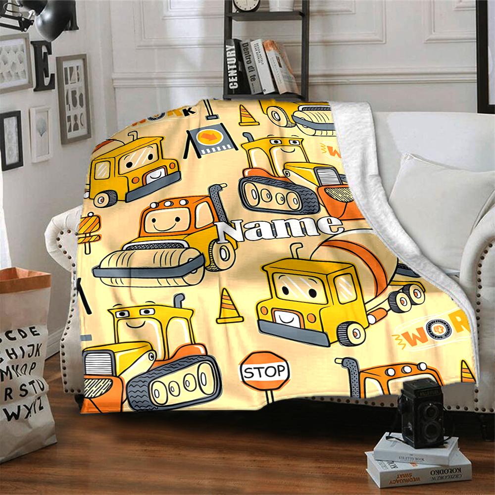 Custom Name excavator Theme Printed Blanket - Perfect for Couch, Bed, Travel & Outdoor Use | Machine Washable, Cozy & Durable.