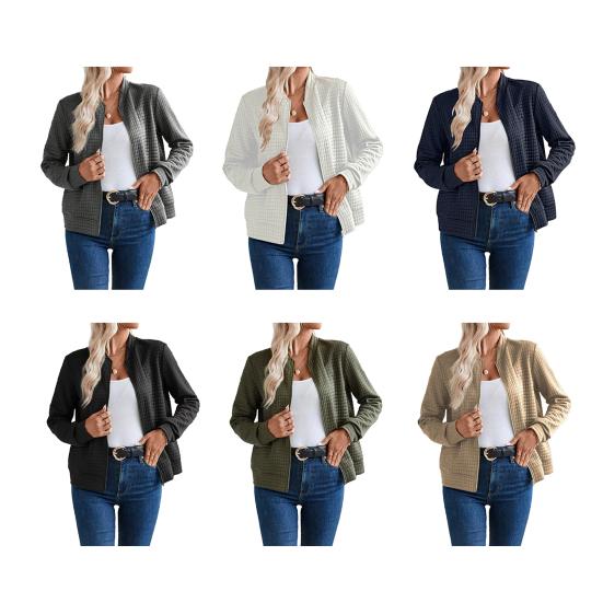 Women's Full Zip Up Jacket Long Sleeve Stand Collar Waffle Coat Casual Slim Fit Sweatshirt Fall Outerwear