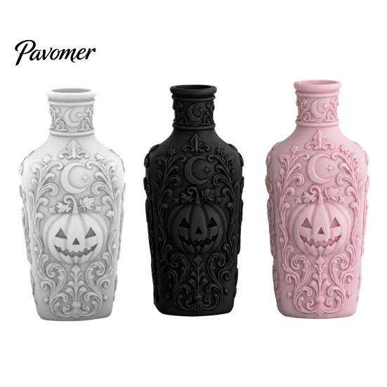Vintage Style Home Accessories Halloween Gothic Pumpkin Vase, 3D Printed Moon Star Embossed Potion Bottle Reliefs Tabletop Ornament, Dry Flower