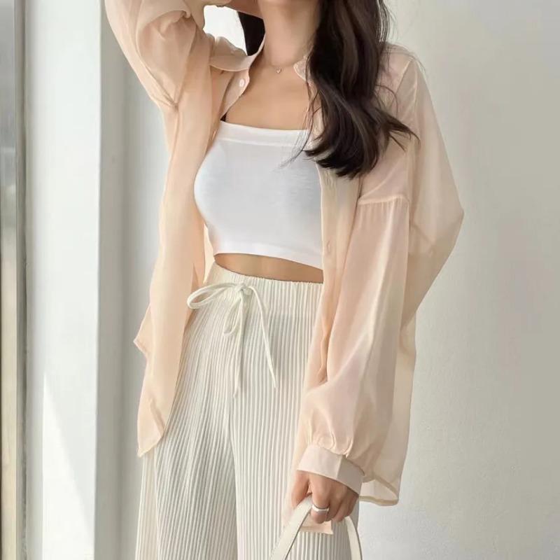 Colors Shirts Women Sheer Thin Chic Summer Simple Solid Sun-proof Temper Fashion Baggy All-match Basic Korean Style Clothes