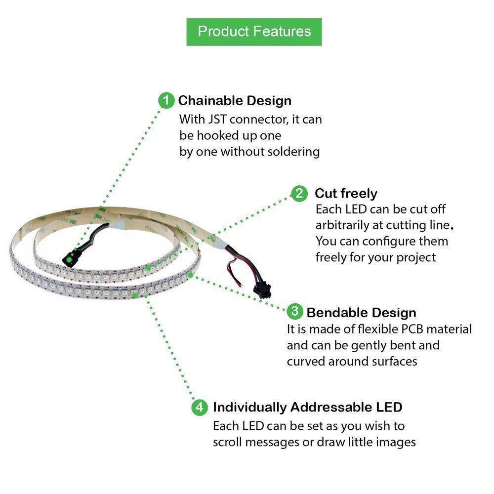 ALITOVE LED-Streifenlicht WS2812B Adressierbarer LED-Streifen Beleuchtungslicht 5050 RGB SMD 1m 144 Pixel Traumfarbe Nicht wasserdicht Weißes PCB DC 5V