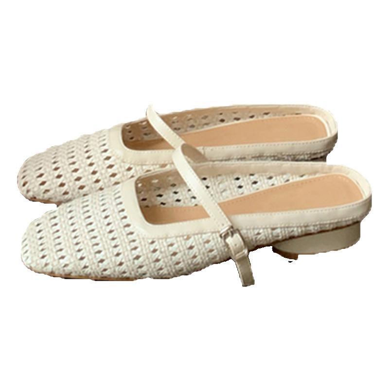 Retro Woven Thick Heel with Half Slippers for Women's 2025 Summer New Outer Wear and Inner Height-increasing Cool Slippers