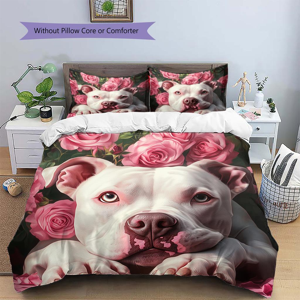 Pink Pitbull Pattern Bedding Home Decoration Birthday Gift (1 * duvet cover + 2 * pillowcase, without core)