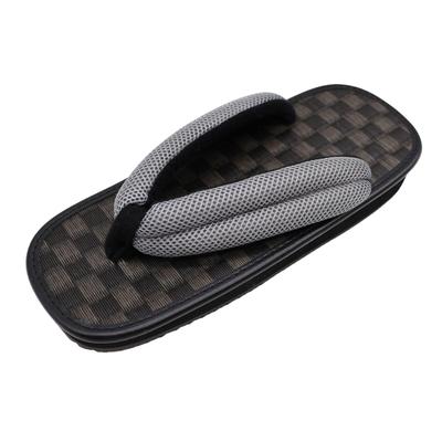 Shigi Men's Checkered Geta Sandals, Black Tatami Pattern, Gray, Mesh Straps, Rubber Sole, Made In Japan, Size 26cm (8.5 Inches)