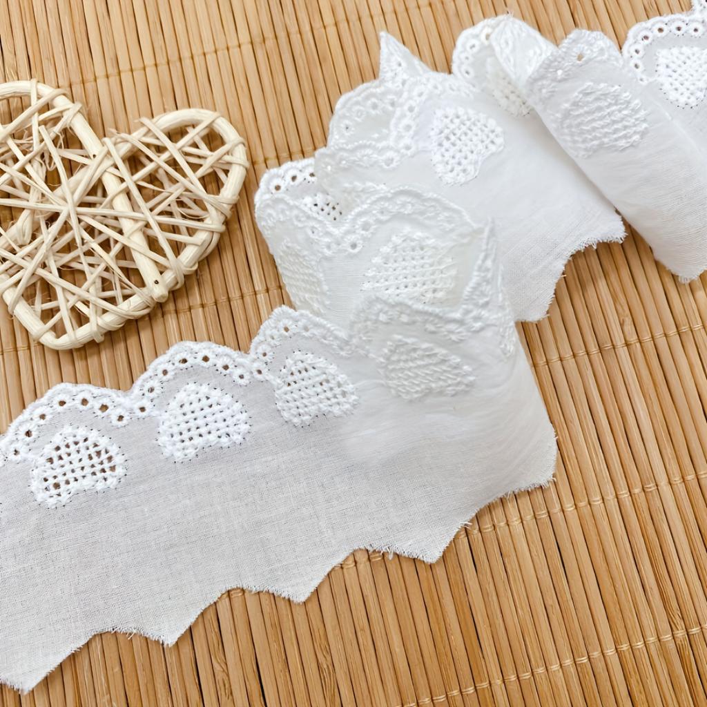 1 Yard Love Heart Full Fabric Edge Embroidery Lace Trim Handmade DIY Wedding Dress Skirt Hem Fabric