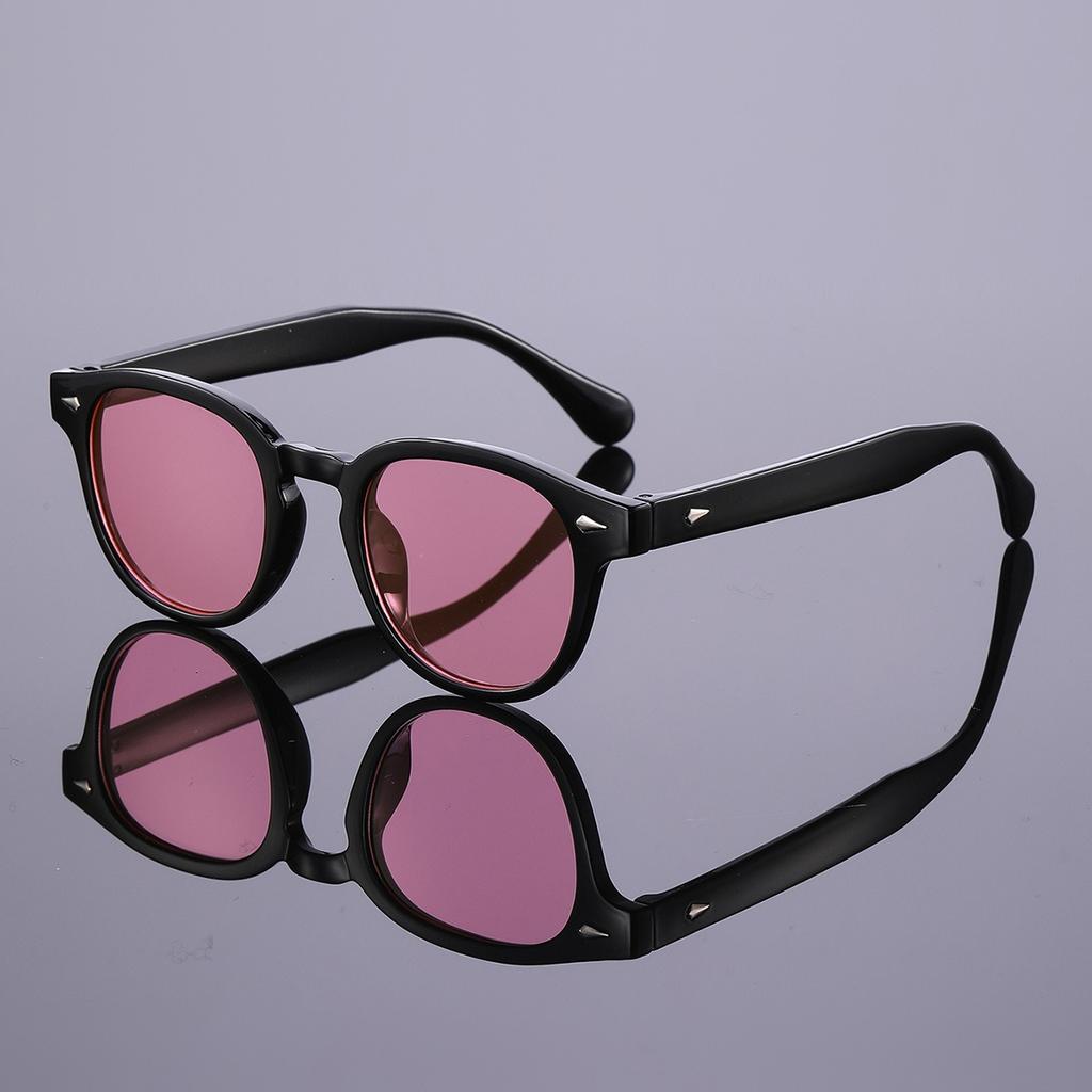 Vintage Rivet Tortoiseshell Round Sunglasses Women Men 2026 Brand Design Retro Yellow Blue Lens Square Sun Glasses