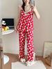 2023 Summer Women's Retro Floral Spaghetti Strap Long Pants Pajamas