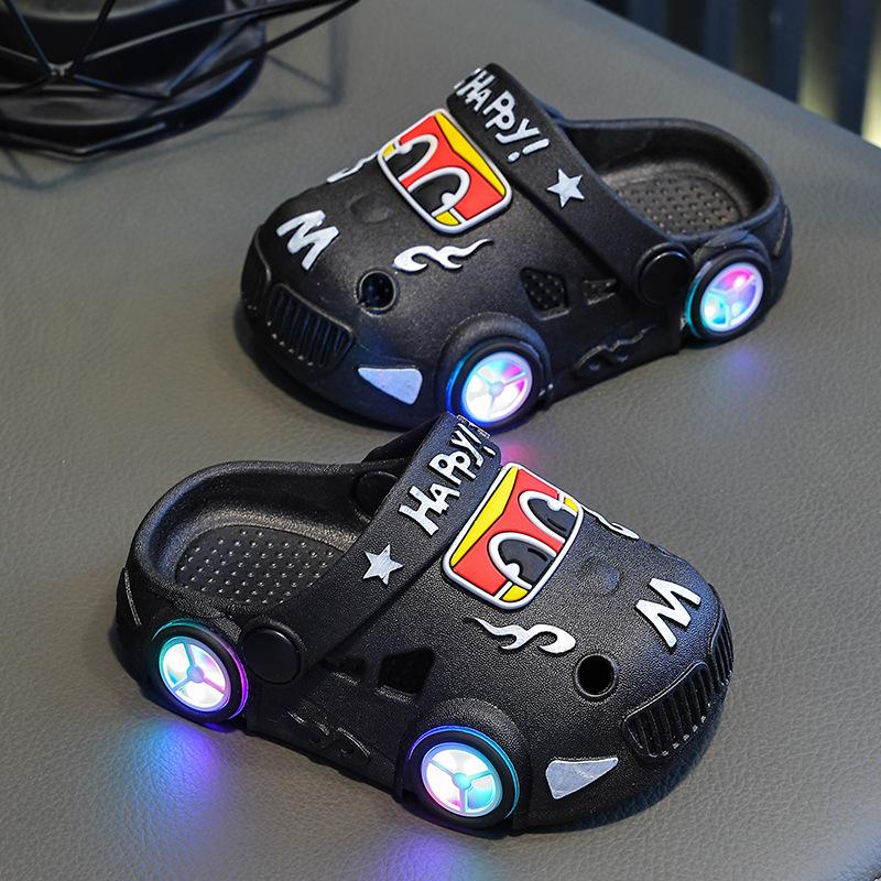 Kids Light Up Clog Shoes Lightweight Slip On Comfortable EVA Foam Shoes Adjustable Strap Non Slip Indoor Outdoor Footwear for Boys Girls