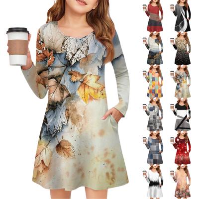 Girls' Long Sleeve Dress - Color Pocket Dress