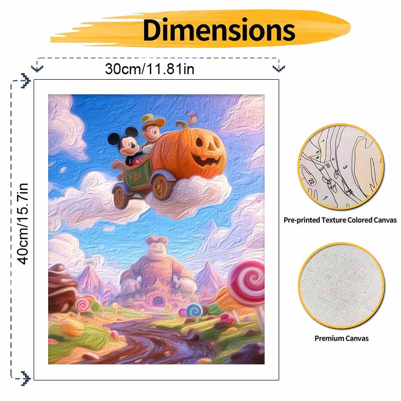 Disney Halloween Pumpkin Flying Car Candy Land Digital Oil Painting Art Painting Handmade Diy Home Decorations