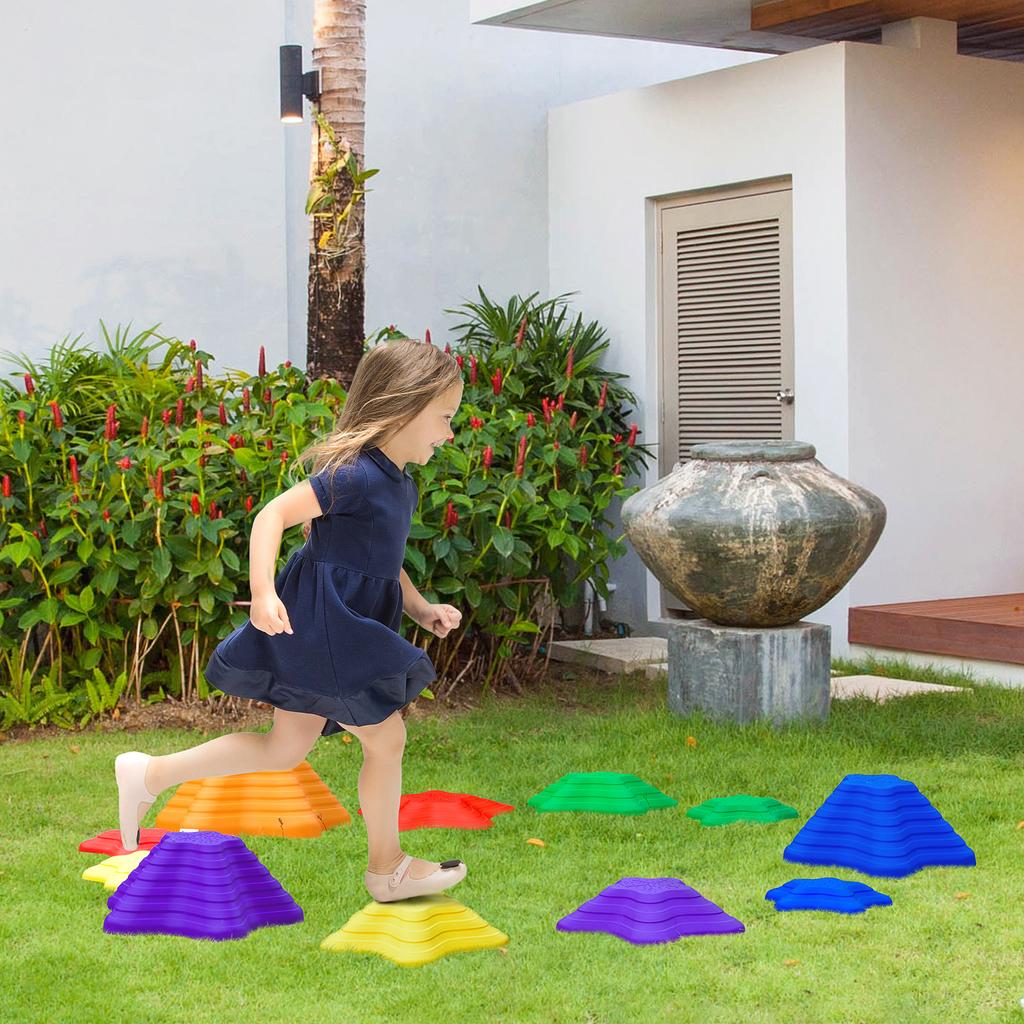 11-Piece Kids Stepping Stones, Starfish Style Non-slip Obstacle Course, Stackable Balance Blocks Garden Toys