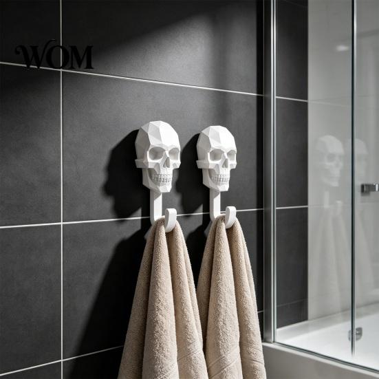Bohrloser Wandhaken 2 Stück Nach oben, 3D-gedruckte Totenkopf-Design-Haken, Bohrende Dekorative Halterung Aufhänger, Wasserdichter Badezimmer-Aufbewahrungshaken für Handtücher Hüte