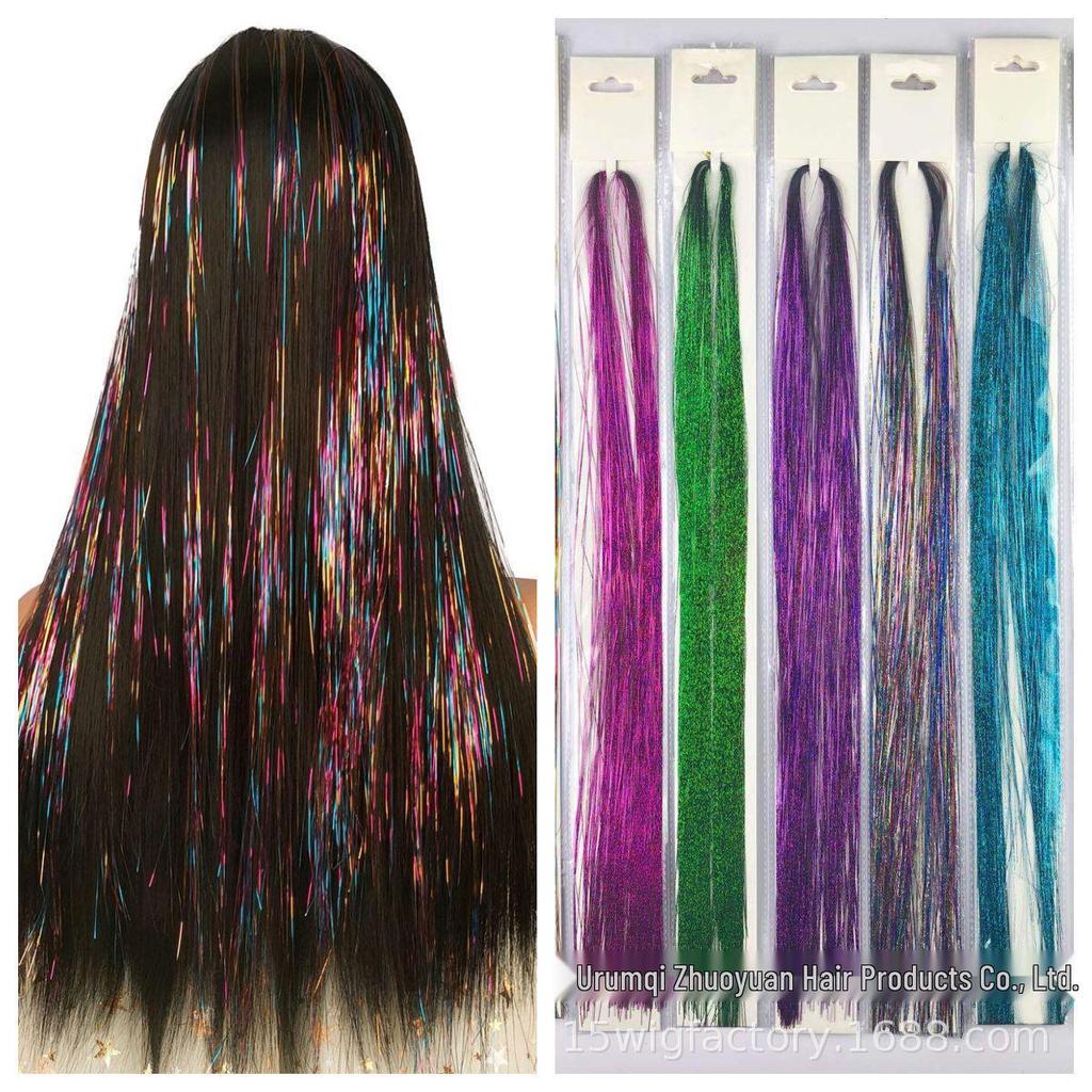 Seven-Color Glitter Hair Extensions with Gold & Silver Thread - 22 Tinsel Options