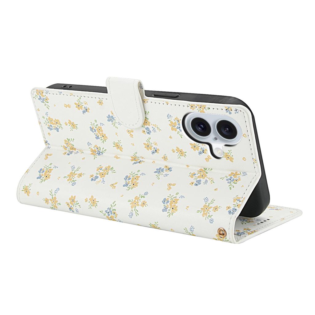 For iPhone 17 Wallet Case Rhombic Floral Design Leather Flip Phone Cover with Strap