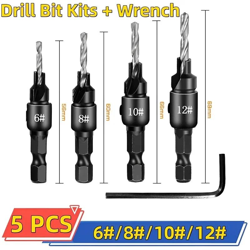 

5pcs Carpenters Countersink Drill Bit for Enhanced Hardness Suitable for Multiple Electric Drill Models Hex Shank
