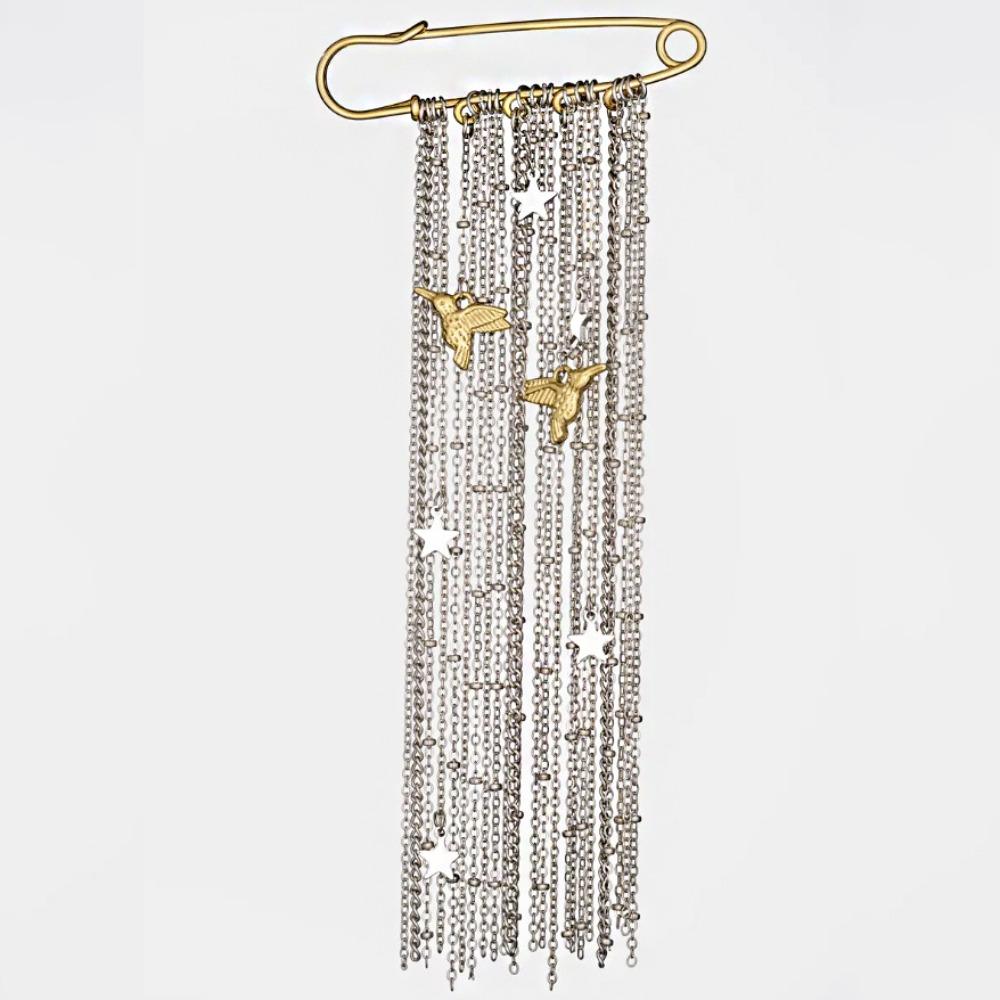 

Peace Dove Pendant Long Tassel Brooch Bird Multi-layer Chains Pin Fashion Tie Collar Needle Women золотой