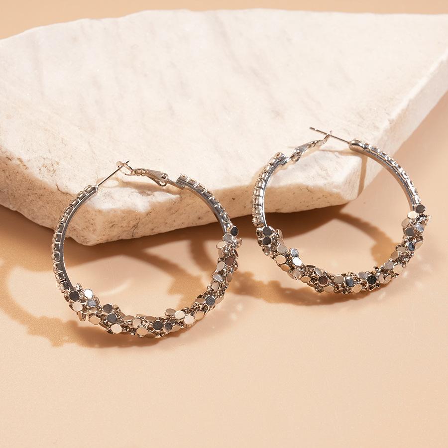 Silver Needle Diamond Geometric Round Earrings Personality Fashion Temperament Earrings Earrings