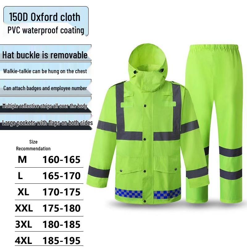 Reflective Raincoat and Pants Set for Traffic Safety and Rain Protection
