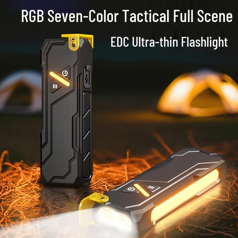 Ultra-thin Tactical Flashlight: Multifunctional, High-Intensity, Magnetic with Back Clip, Colorful High-Endurance Work Light.