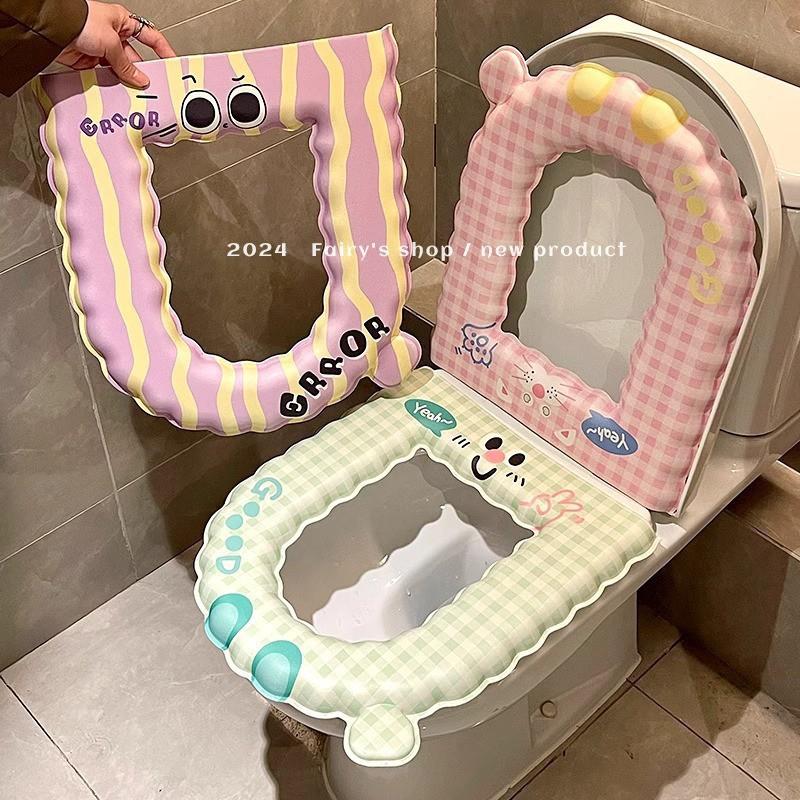 Washable Cartoon Toilet Seat Cover Home Bathroom - Soft Plush Use Zipper Multiple Cute Designs