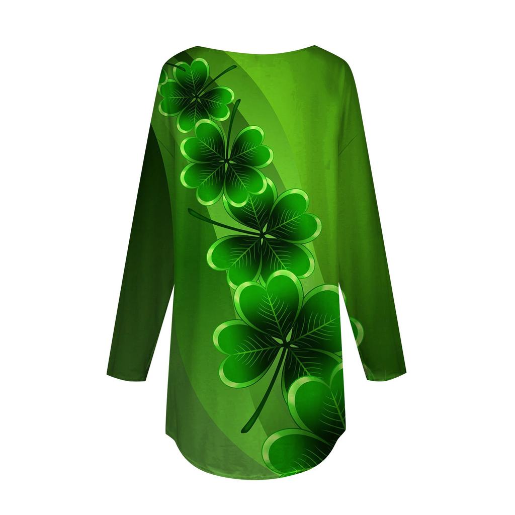 T-Shirts für Damen, Herbst, lässig, langärmelig, Sweatshirt, Retro-Druck, Top, Pullover, St. Patrick's Day