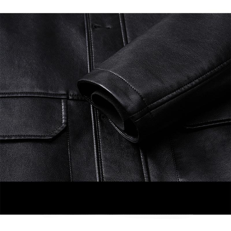 Genuine Leather Jacket Men's Casual Thickened Short Lapel Down Jacket Jacket Plus Cashmere Sheepskin Jacket Winter