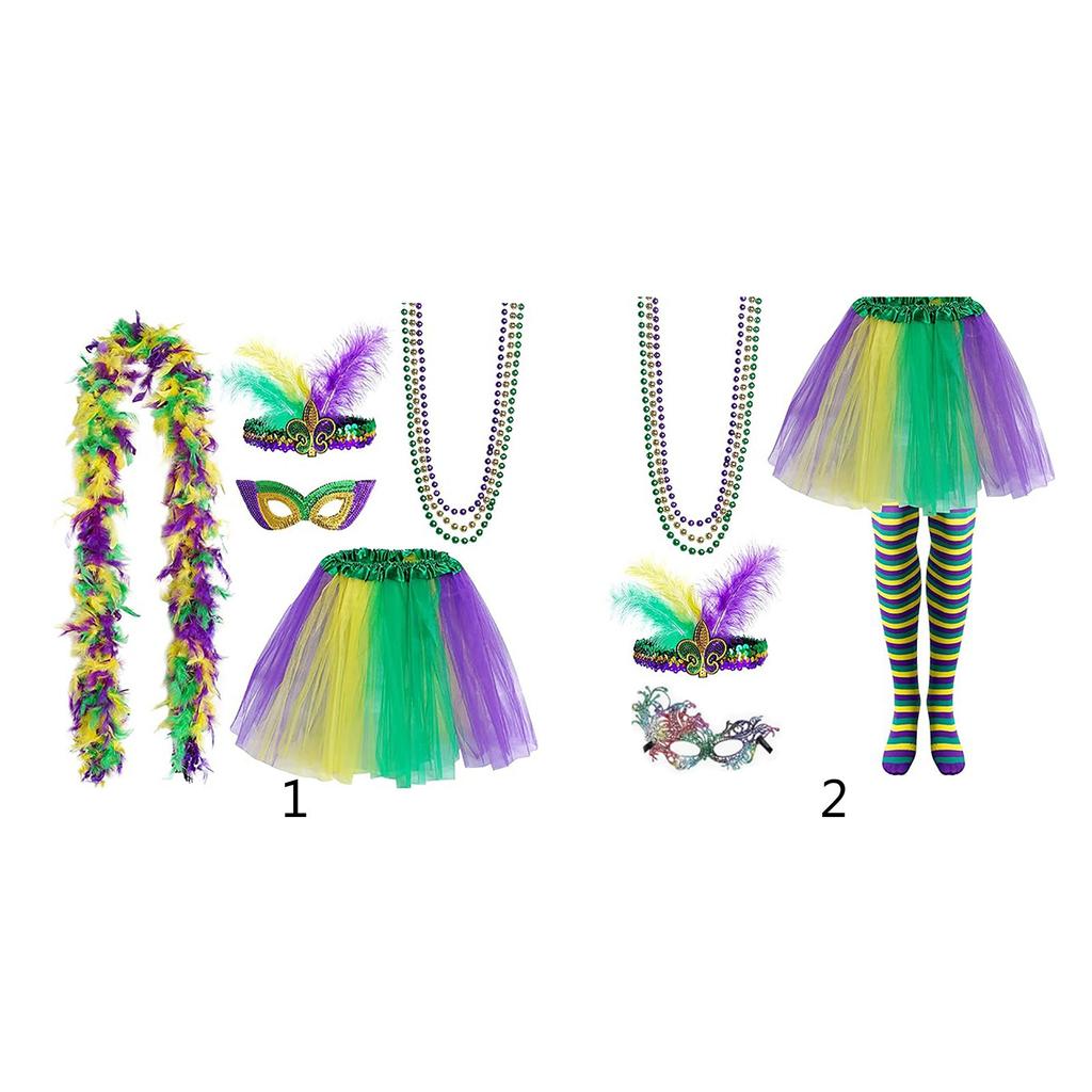 Mardi Gras Costume & Accessories for Carnival Party Festival Outfit Friends Gathering Celebration Props Mask Headband