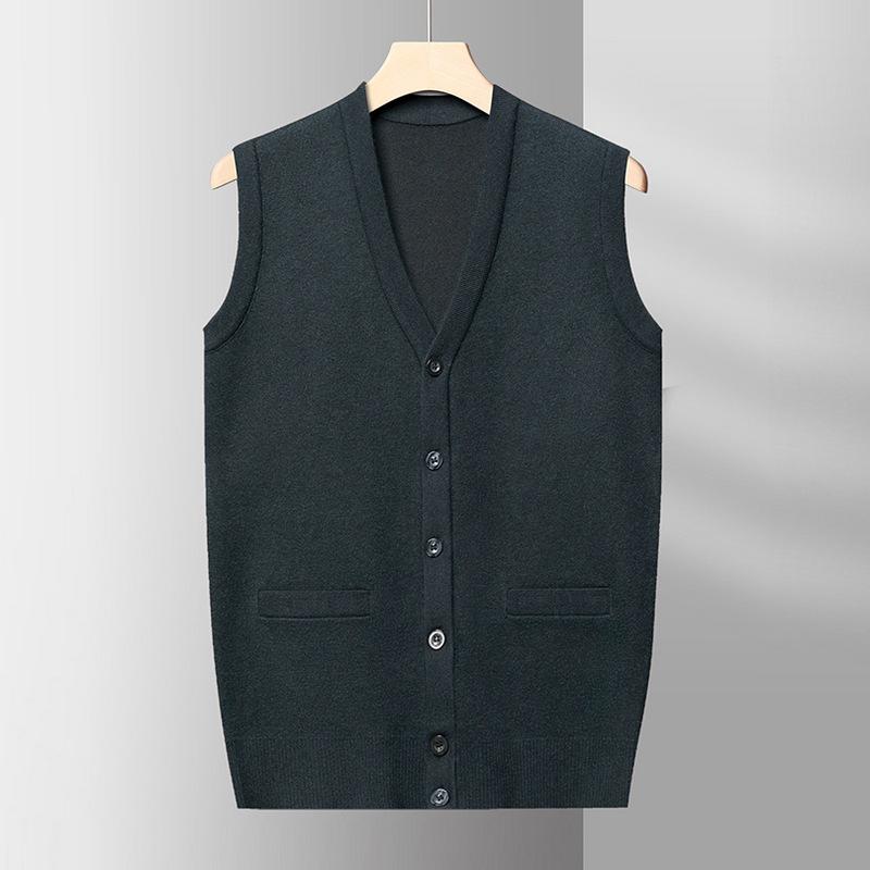 Tato Jesień Męska Nowa Luźna Kamizelka Moda Prosta Dekolt w serek Jednolity Kolor Casualowa Kamizelka Podkładowa Dzianinowa Kamizelka.