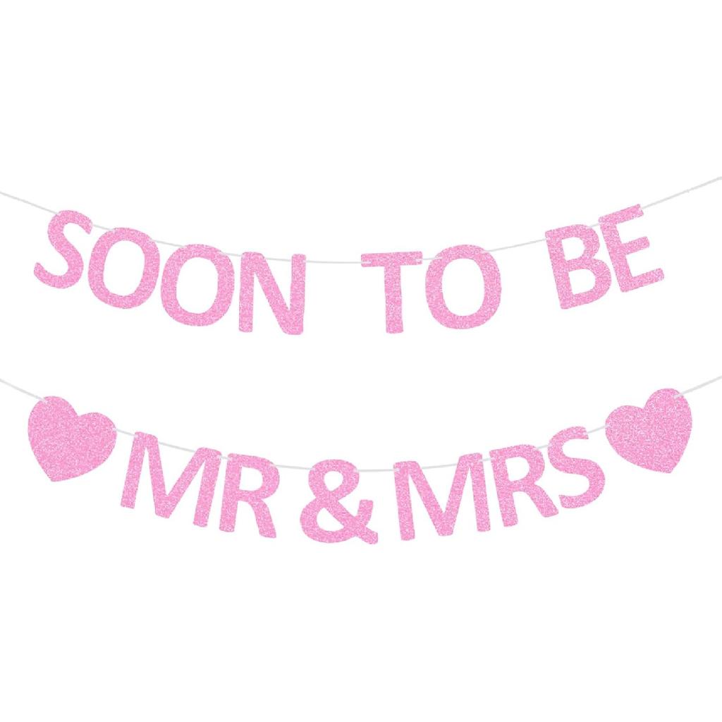 Mr & Mrs Banner Pre-strung Soon To Be Mr and Mrs Sign Glitter Engagement Banner for Bridal Shower Wedding Engagement Bachelorette Party Decorations