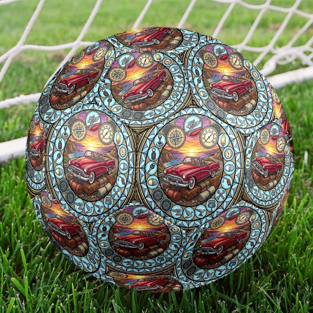 Road Trip Adventure Symbols Round Football Size 5 Adult Ball Suitable for Training Matches and Outdoor Team.